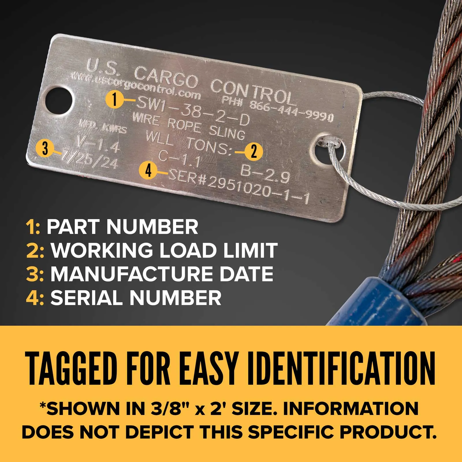 1" x 5' Standard Eye Wire Rope Sling | Domestic