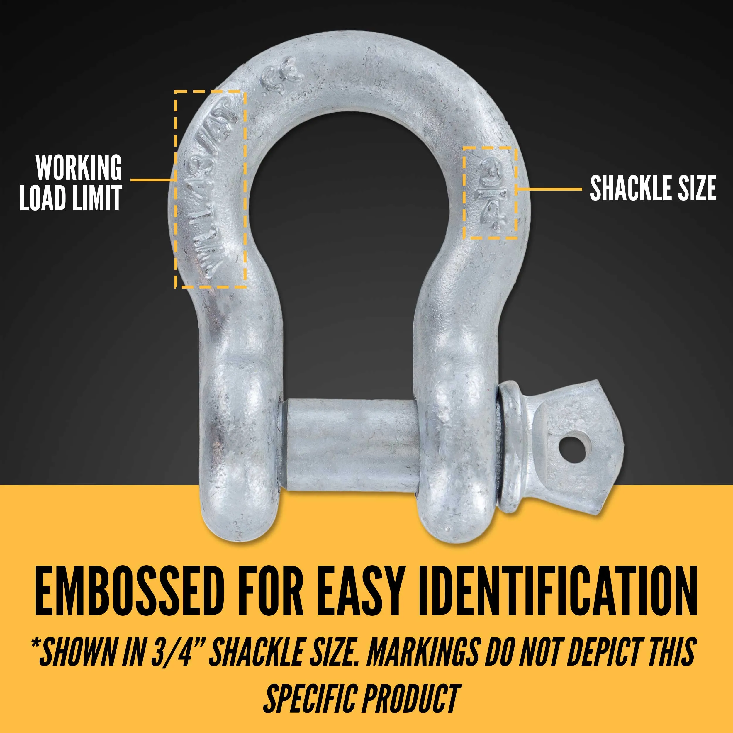 3/4" Galvanized Screw Pin Anchor Shackle - 4.75 Ton