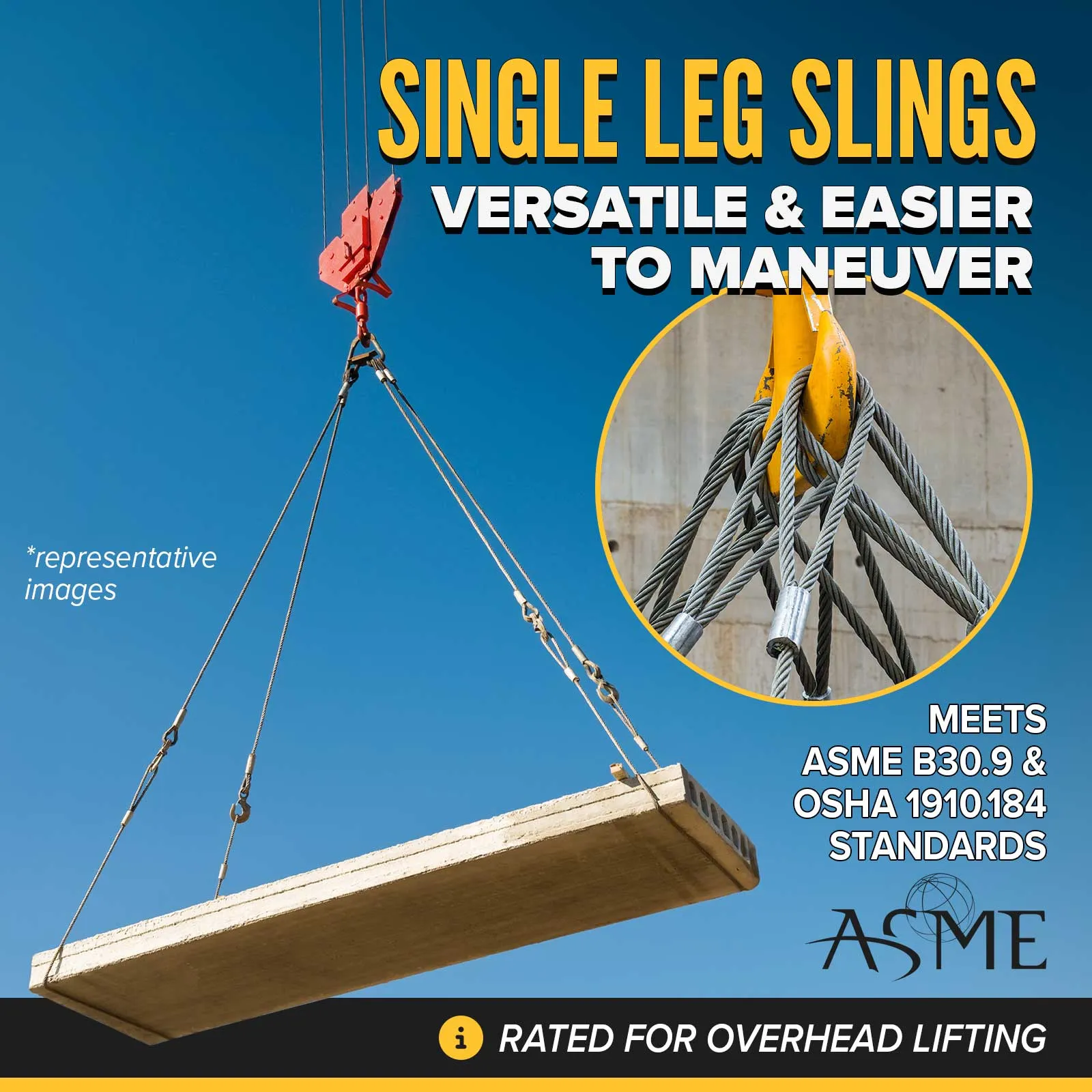 5/8" x 3' Standard Eye & Hook Wire Rope Sling