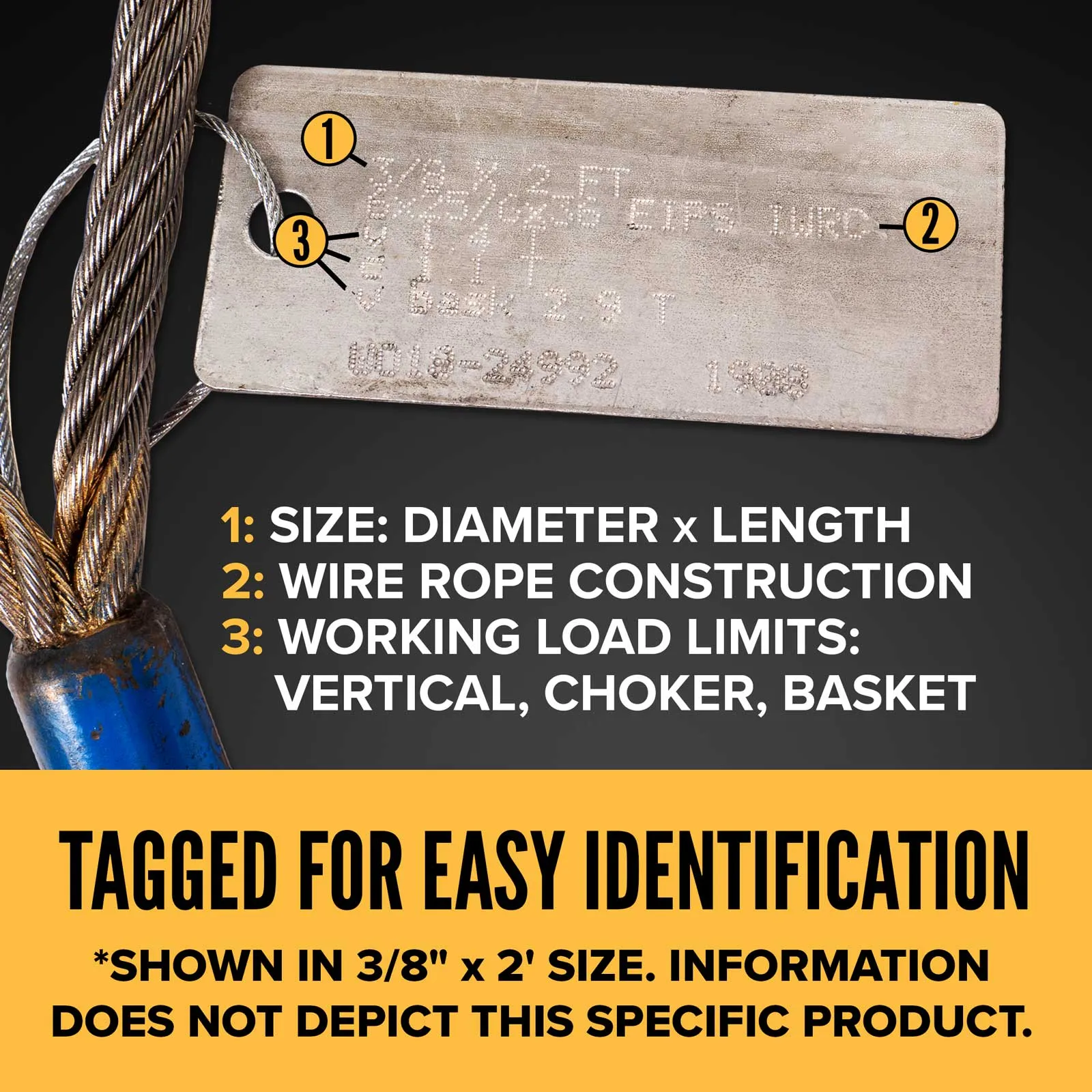 5/8" x 3' Standard Eye & Hook Wire Rope Sling