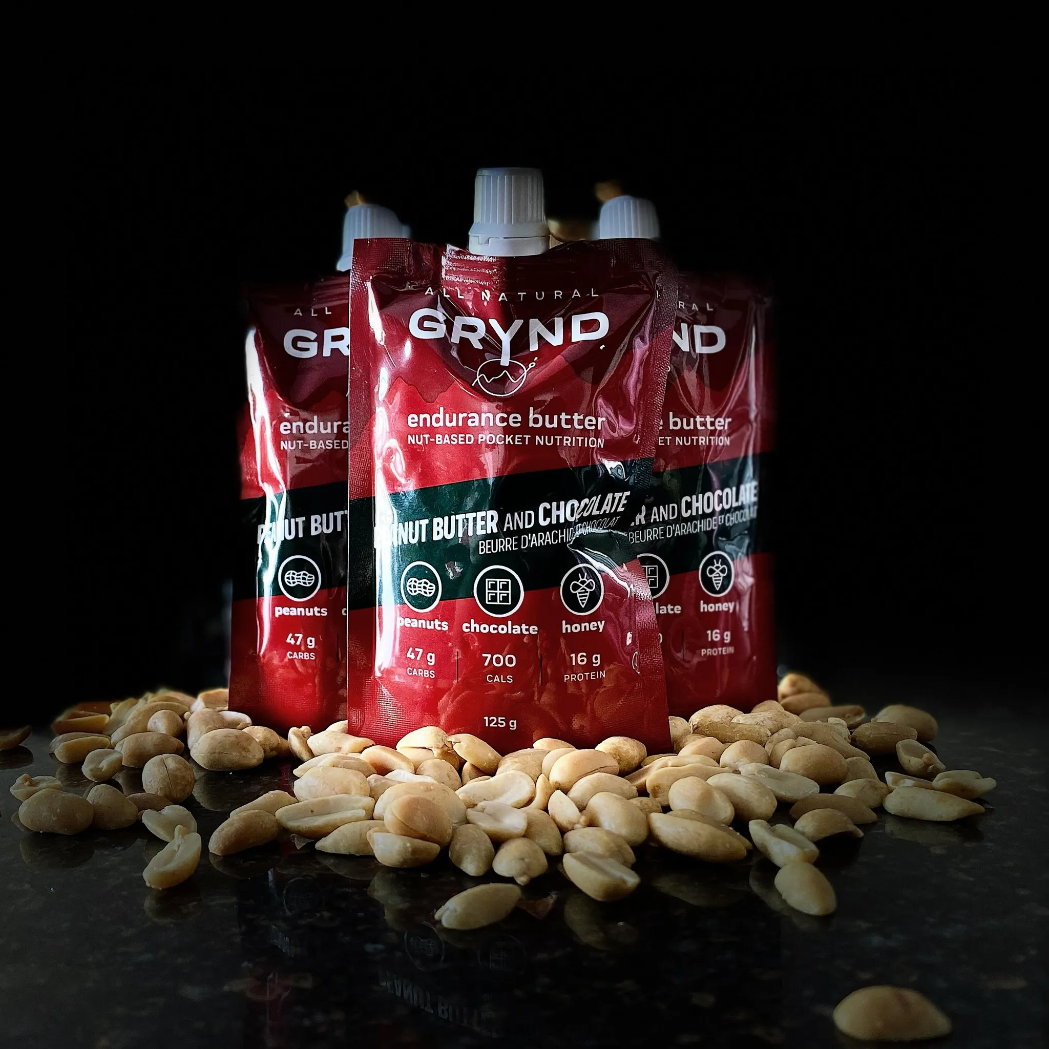 GRYND - All Natural Endurance Butter Peanut Butter Chocolate  (125g Packs x 3) $19.75